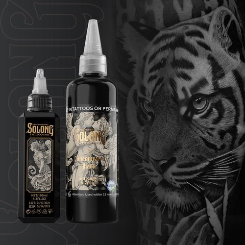 Tattoo Ink,Solong S Series 6.7oz(200ml) Professional Black Tattoo Ink for Various Tattoo-Concentrated Black Tattoo Supplies,TI303S-200-030