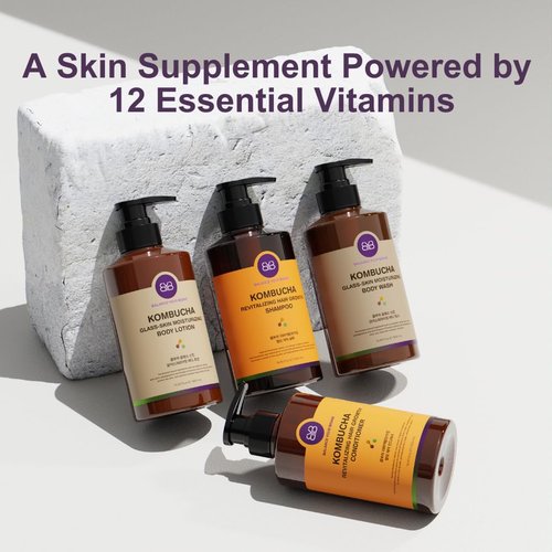 Kombucha Glass-Skin Moisturizing Body Lotion, Fermented soybeans, barley, pear juice, pomegranate,12 types of Vitamin. pH balance, K-Beauty,16.9 fl.oz.500ml,No Silicone.Mesh-like texture wraps skin.