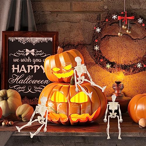 Mini Skeleton Figurines Set - Movable Joints Halloween Decorations, 12 pcs, 6 Inch