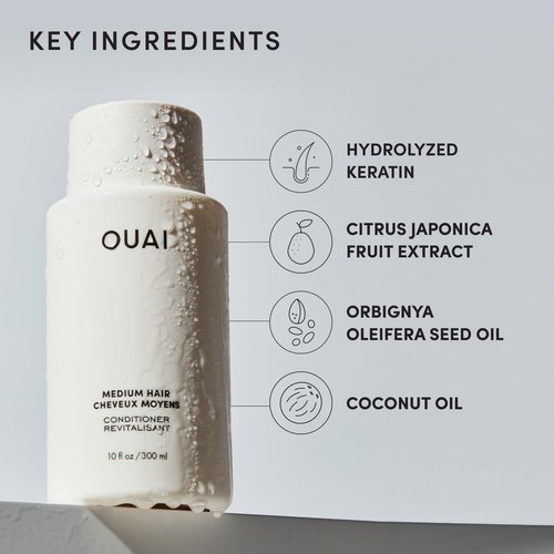 OUAI Medium Conditioner - Hydrating Coconut Oil & Babassu Oil Formula - Strengthens & Adds Shine | Travel Size (3 Oz)