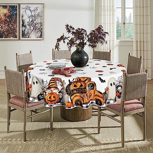 Round Halloween Tablecloth 70x70 Inch Ghost Pumpkin Orange Festive Decor