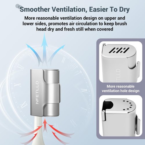 NFETLLD Aluminum Alloy Toothbrush Cover Cap, Long-lasting Toothbrush Head Covers Travel Toothbrush Protector Case for Electric and Manual Brushes, 2 Pcs, Silver+Black