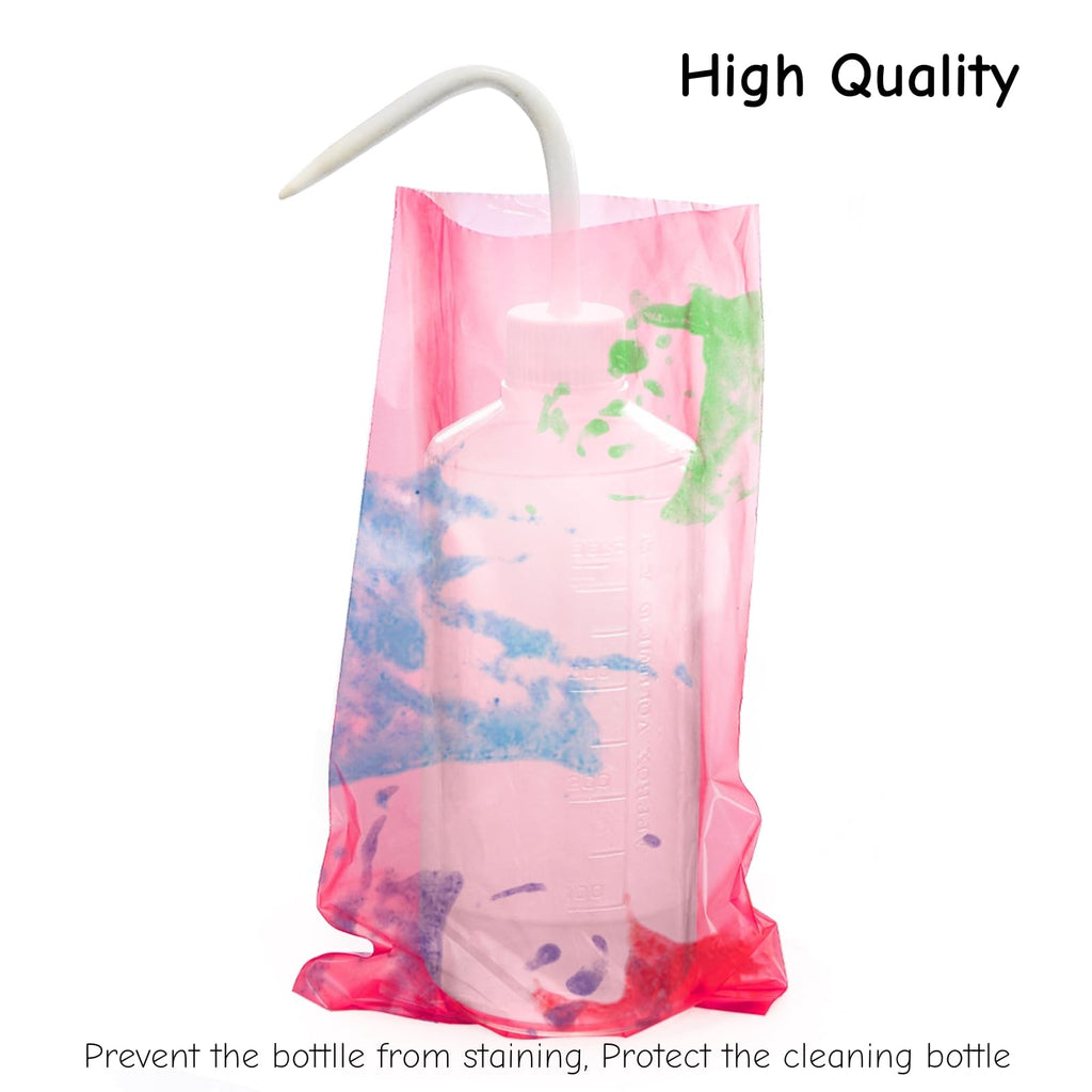 ZOOFOX 500 Pieces Wash Bottle Bags, Disposable Tattoo Bottles Bags, Pink Odorless Squeeze Bottle Covers for Tattoo Supplies Accessories
