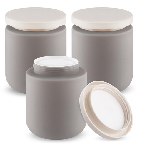 16.9oz/500g Plastic Containers Empty Cosmetic Jars Large Makeup Sample Storage Pot with Lid & Inner Liner for Lotion Cream Ointments DIY Makeup Travel - 3 Pcs-Grey