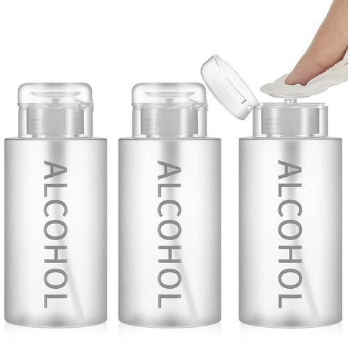 Layhit 3 Pcs 10 oz Alcohol Pump Dispenser Bottle Alcohol Push Down Liquid Dispenser Empty Pumping Bottle Refillable Cosmetic Container for Personal, Salon, Nail Care, Hospital Use (Gray)