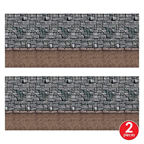 Medieval Stone & Dirt Floor Wall Backdrops - 2 Pack, 4ft x 30ft Each, Easy Wall Coverings for Party Decor