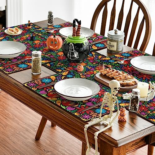 Mexican Cinco De Mayo Placemats Set of 4 - 12x18 Inch Floral Fiesta Decor, Black Variation