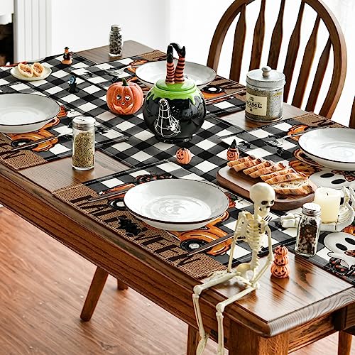 Halloween Bat Ghost Placemat Set - 12x18 Inch Spooky Table Mats for Dining & Party, 6 Pcs