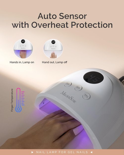 MelodySusie Compact Advanced UV LED Nail Lamp, P-Plus30F Nail Dryer with 3 Timers & Smart Sensor Cures All Gels, Especially Rhinestone Glue, Solid & Liner Gel Polishes for Advanced DIY at Home-White