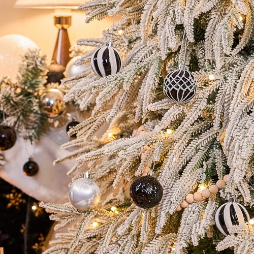 Christmas Ornaments Set - 16 Black & White Shatterproof Balls for Xmas Tree Decoration
