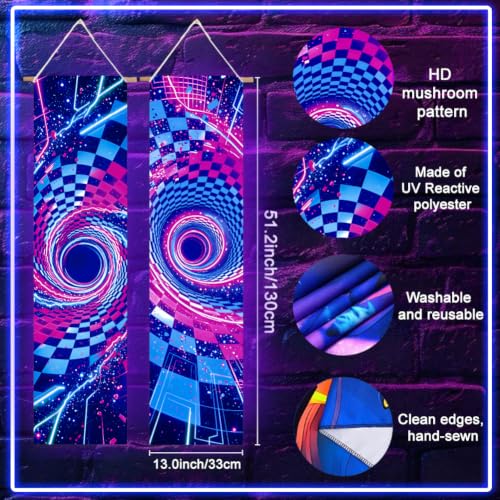 Neon Vortex Blacklight Tapestry Set - 2 Pcs Psychedelic Wall Decor for Bedroom