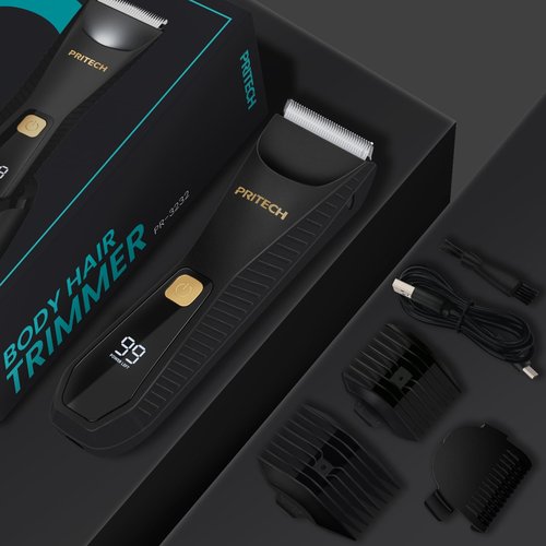 PRITECH Manscape Body Hair Trimmer for Men - Waterproof Pubic Hair Ball Trimmer, Ceramic Blade Electric Body Shavers for Men with USB-C Charging, Wet & Dry Use & Nick-Free Razor, Sensitive Skin Safe