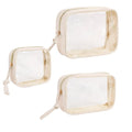 lllyan 3-Piece Travel Makeup Bag Clear Waterproof Toiletry Bag Set Large, Medium Small Sizes Travel Toiletry Organizer Pouch Cosmetic Storage for Bathroom (Beige)