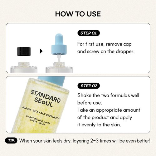 STANDARD SEOUL Brightening Bouncy Boost Serum – Radiance-Boosting K-Beauty Serum with Niacinamide, Vitamin C Blend, Lightweight Dual-Phase Glow Formula (30ml)