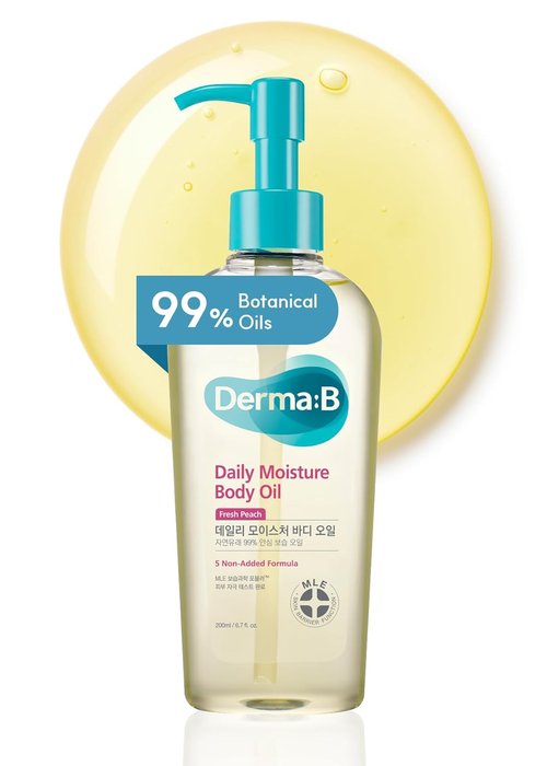 Derma B Daily Moisture Body Oil - 99% Natural Argan & Sweet Almond Oil | Hydrating Shower Oil for Dry Skin | 6.78 fl oz (200ml)