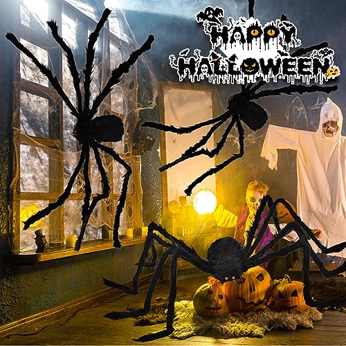 3 Pack Giant Outdoor Halloween Spiders - 6.5 FT Scary Fake Spider Decorations