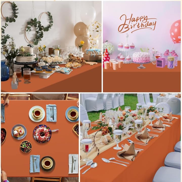 YIDAKO 12-Pack Orange Disposable Plastic Tablecloths for Rectangle Tables - Waterproof 54x108 Inches