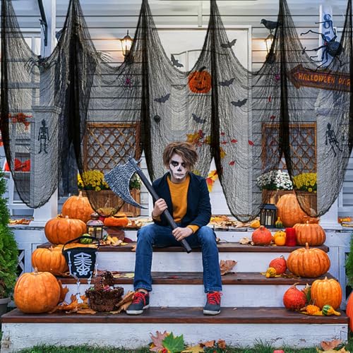 Halloween Creepy Cloth Decorations - Black Gauze Fabric for Haunted House & Outdoor Decor, 6 Pieces, 72x30 Inches