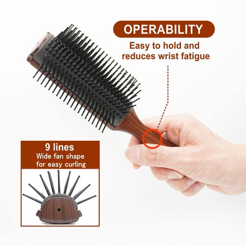 Vess C-2000 Professional Hair Brush - Tourmaline Ceramic, Anti-Static, 9 Row Curved Design