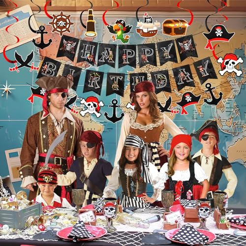 Pirate Birthday Decorations Banner & Swirl Set - Pirate Color