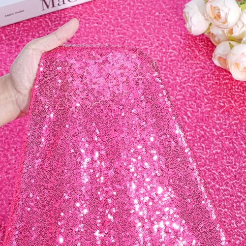 Fuchsia Round Sequin Tablecloth - 90 Inch Glitter Cover for Wedding & Party