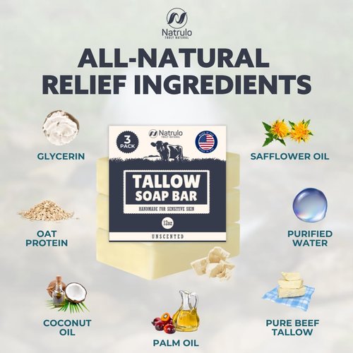 Beef Tallow Soap Bar – All Natural Grass Fed Tallow Soap Unscented – Moisturizing Face & Body Wash Great for Eczema, Dry, Itchy, Sensitive Skin – Handcrafted Bath Soap for Adults, Kids, Made in USA
