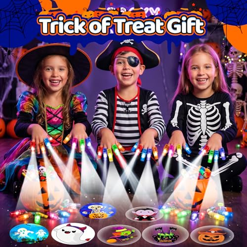 Kids Halloween LED Finger Lights with Projections - 24-Day Countdown Party Favors