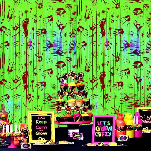 Halloween Bloody Handprint Backdrop Decoration 6.6ft UV Glow-In-The-Dark