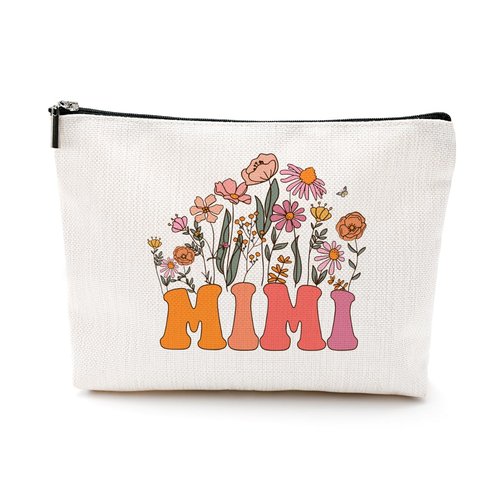Retro Flower Mothers Day Birthday Gifts for Mimi Funny Grandma Gifts from Granddaughter Makeup Bag Cosmetic Bag Retirement Wedding Anniversary Appreciation Gifts for Women Grandma Nana Grandmother
