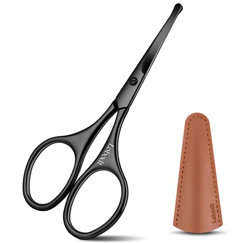 Lobodt 4.1inch round-headed stainless steel small scissors, suitable for trimming facial hair, nose hair, eyebrows, eyelashes, beards, personal care and salon beauty salons (black)