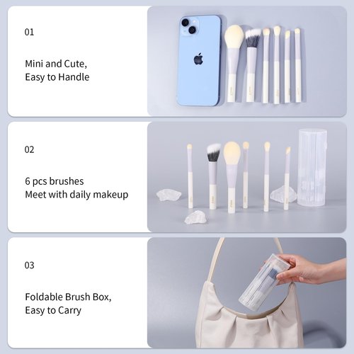 MSQ Make Up Brushes 6PCS Makeup Brush Set Premium Synthetic Powder Brush Blending Brush Eyeshadow Brushes Concealer Brush Stippling Brush with Case (Purple)