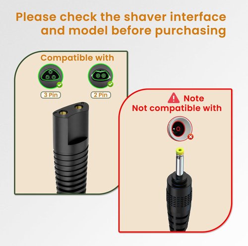 Braun Charger Cord - Compatible With Series 9 Pro, 8, 7, 6, 5, 3 Shavers - 12V 400mA