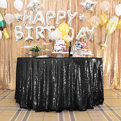 Black Sequin Tablecloth 120 Inch Round Glitter Party Cover - Variation: Black / 120"