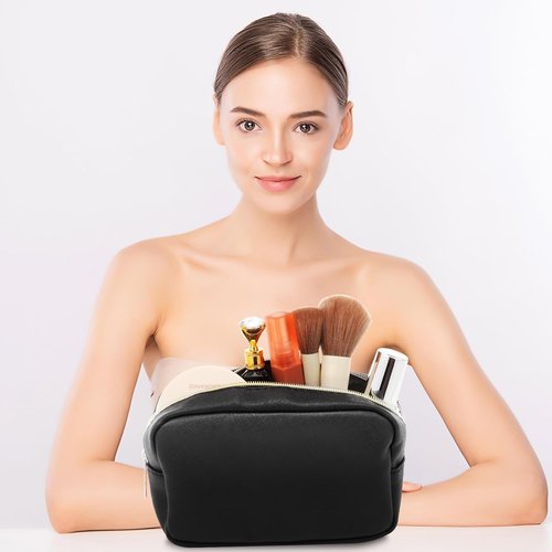 Sweetude Makeup Bag Set - 10 Pcs PU Leather Cosmetic Pouches for Women | Travel-Friendly Black Toiletry Bags