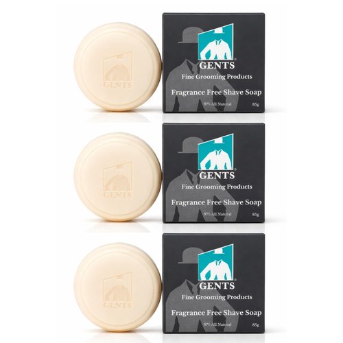 GENTS Men’s Shaving Soap Set - 3 Pack Natural Fragrance Free Shave Bars with Shea Butter for Sensitive Skin, Rich Lather, Razor Burn Relief