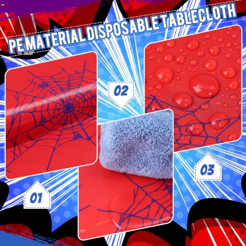 Spider Tablecloth Set 3 Pack - Web Design for Birthday & Halloween Parties - Black and Red Web Variation