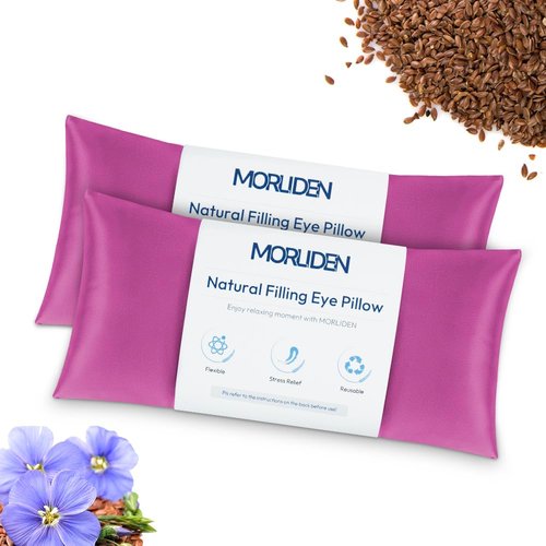 Lavender Eye Pillows for Relaxation, Yoga Eye Pillow for Meditation, Microwavable Weighted Eye Pillow for Yoga, Moist Heat & Cold Eye Compress with Aromatherapy (Rose Red) - 2 Pack
