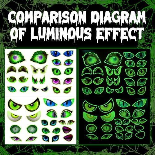 Glow in The Dark Monster Eyes Stickers - Spooky Luminous Eyes for Halloween Decoration - 23 Pairs
