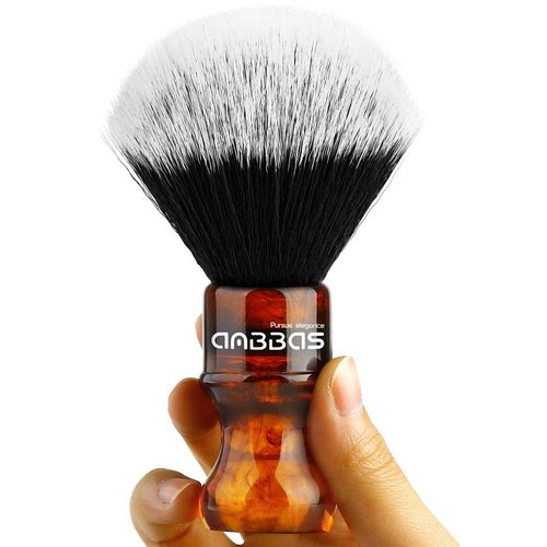Anbbas Synthetic Badger Shaving Brush with Resin Handle,Nylon Bristles Hair Lathering Foam Brush for Men Travel Professional Wet Shaving(Amber,24 mm Knot)