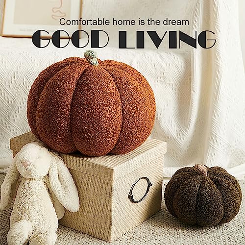 Halloween Pumpkin Throw Pillows Set - 3 Plush Teddy Fleece Cushions for Home Decor