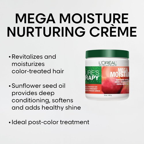 L'Oréal Technique Nature's Therapy Mega Moisture Crème - Deep Conditioning Hair Mask for All Hair Types | 16 Oz