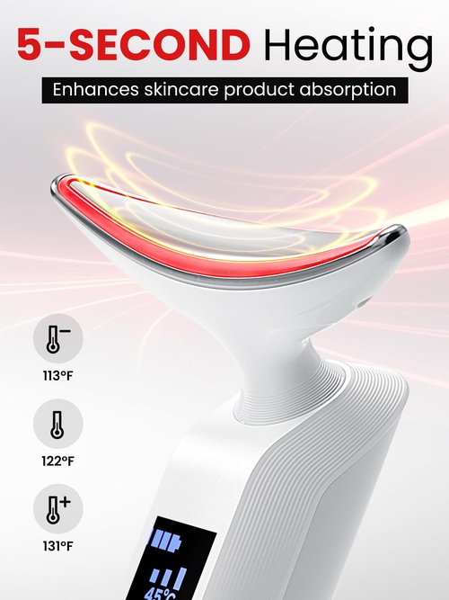 Rantxiny Face Massager Portable Charging Dock, Red Light Therapy for Face and Neck, 3 Heat Settings, Vibrating Face Massage, 9-Color & 30-Day Battery | Home Spa Travel Skincare - White