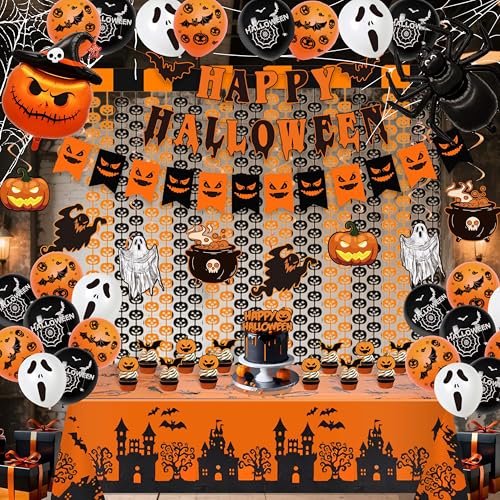 Halloween Party Decorations Kit 54 Pieces Foil Banners Balloons & Spooky Elements