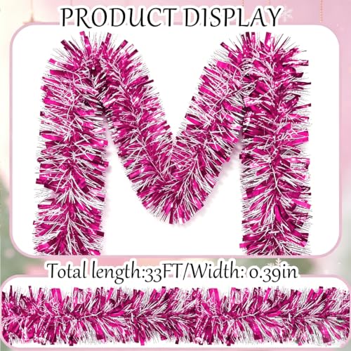 Rose Christmas Tinsel Garland 33 Ft Metallic Foil Decorations for Holiday & Party