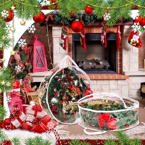 24-Inch Clear Christmas Wreath Storage Bags - Set of 4