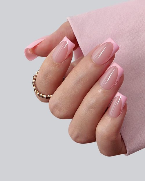 BTArtboxnails French Tip Press On Nails - Pink Short Square Valentines Press On Nails, Soft Gel Nail Tips, 160Pcs Soak Off Acrylic Fake Nail Extension in 16 Sizes