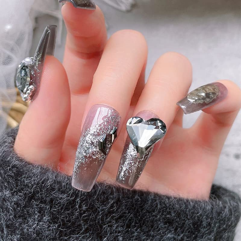 Transparent Black Big Nail Rhinestones Set - 48 Pcs 12 Styles 3D Crystal Gems for Nail Art & Craft