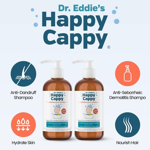 Happy Cappy Medicated and Daily Shampoo and Beanie Brush Bundle - Baby Dandruff Shampoo, Cradle Cap Brush for Babies, Toddlers, Helps Cradle Cap and Seborrheic Dermatitis, Fragrance-Free - 3 Pieces