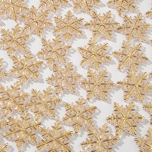 45pcs Acrylic Snowflake Ornaments for Christmas Tree Decoration - Golden & White