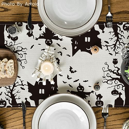 Halloween Table Runner 13x120 Inch Black White Decor Party Home | Artoid Mode 210 GSM